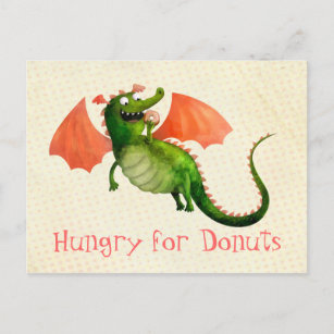 Grüner Drache mit Donut Postkarte