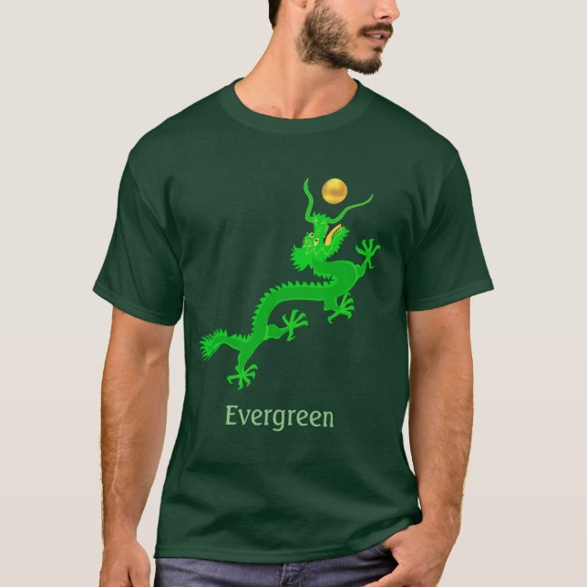 Grüner Drache mit goldenem Ball & Kalligrafie T-Shirt (Vorderseite)