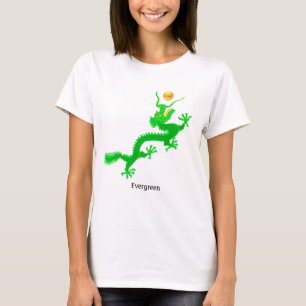 Grüner Drache mit goldenem Ball & Kalligrafie T-Shirt