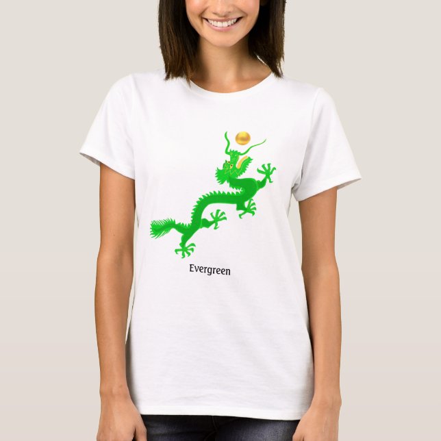 Grüner Drache mit goldenem Ball & Kalligrafie T-Shirt (Vorderseite)