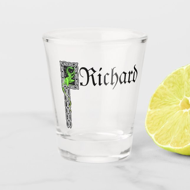 Grüner Drache mit keltischer Grenze Personalisiert Schnapsglas (Vorderseite)