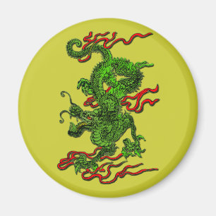 Grüner Drache mit roten Bändern Kleid u. Geschen Magnet