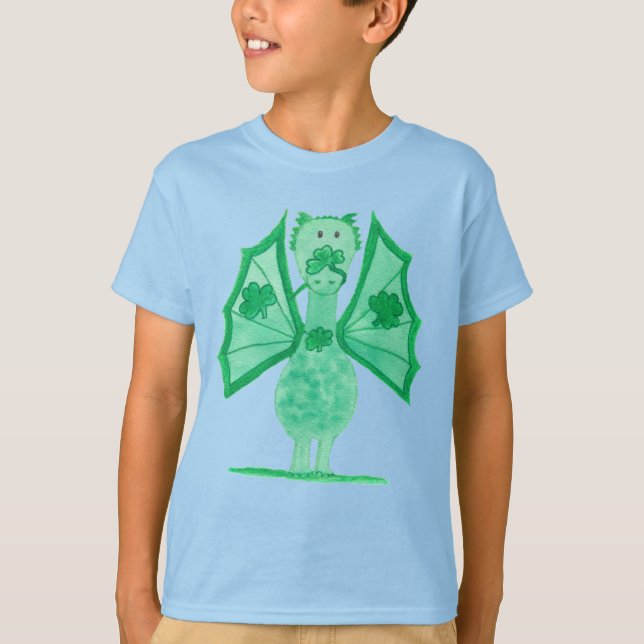 Grüner Drache mit Shamrocks T-Shirt (Vorderseite)