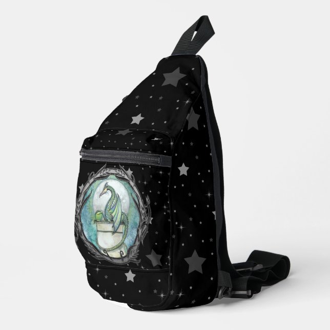 Grüner Drache über den Hintergrund Crossbody Bag (Rechte Ecke)