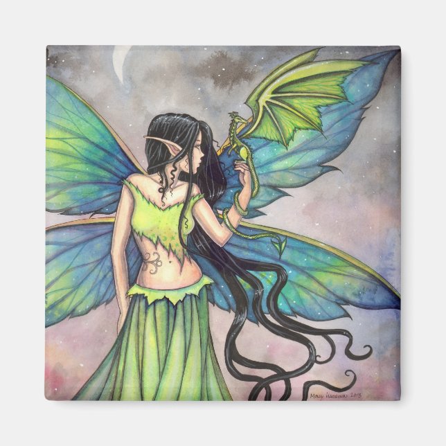 Grüner Drache und Fantasy-Kunst der Feen Magnet (Vorne)
