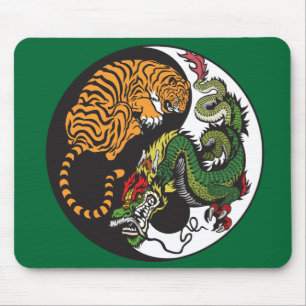 grüner Drache und Tiger yin Yang-Symbol Mousepad