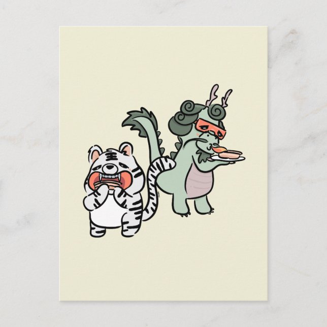 Grüner Drache weißer Tiger Postkarte (Vorderseite)