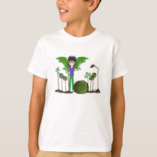 Grüner Drache-Winged Schlagzeuger-Jungen-Fee T-Shirt