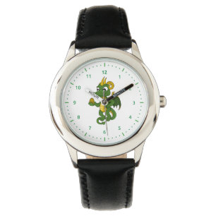 Grüner Drachen-Cartoon-Uhr Armbanduhr
