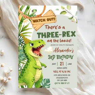 Grüner Drei-Rex auf freiem Fuß Dritter Geburtstag Einladung