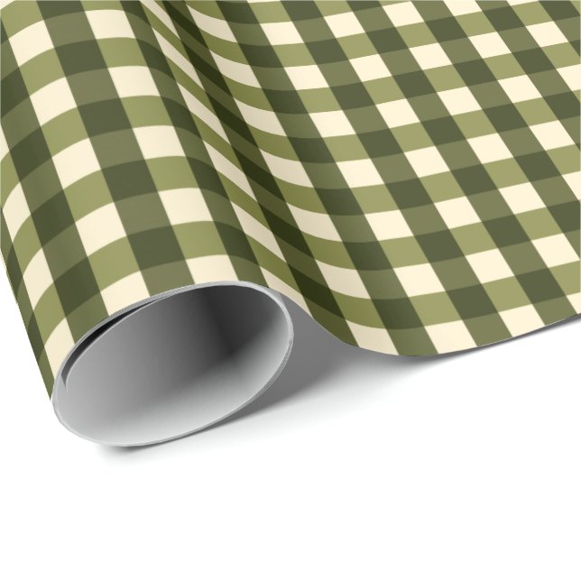 Grüner dunkler Gingham Geschenkpapier (Rolleneckpunkt)