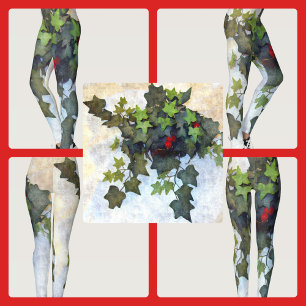 Grüner Efeu mit roten Beeren Leggings
