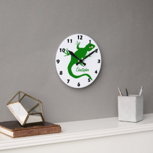 Grüner Eidechsen-Design personalisiert Runde Wanduhr