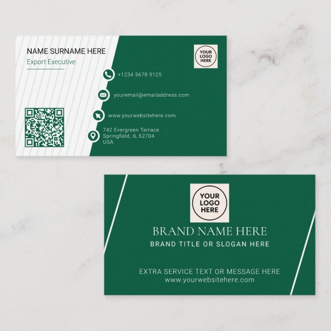 Grüner einfacher formaler QR-Code Beruflich modern Visitenkarte (Vorne/Hinten)