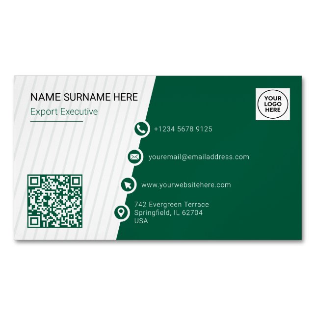 Grüner einfacher formaler QR-Code modern Magnetische Visitenkarte (Vorderseite)