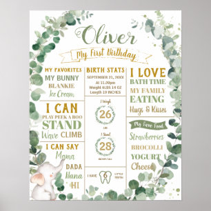 Grüner Elefant Geburtstagsmeilenstein Geburtsstati Poster