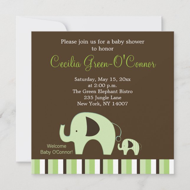 Grüner Elefant (Junge oder Mädchen-Neutral) 5x5 Ei Einladung (Vorderseite)