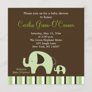 Grüner Elefant (Junge oder Mädchen-Neutral) 5x5 Ei Einladung
