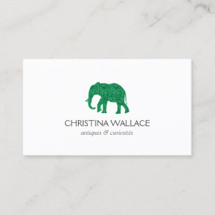 Grüner Elefant mit Vintage-Muster Visitenkarte