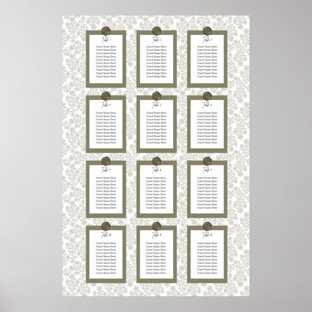 Grüner eleganter Blumen-Toile-Sitzplan-Poster Poster (Vorne)
