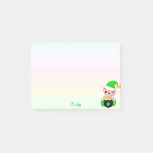 Grüner Elf & goldene Münzen auf Pastellfarben Post-it Klebezettel