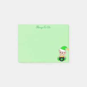 Grüner Elf & Goldmünzen auf Grün Post-it Klebezettel