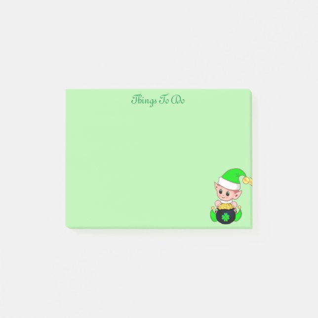 Grüner Elf & Goldmünzen auf Grün Post-it Klebezettel (Vorderseite)