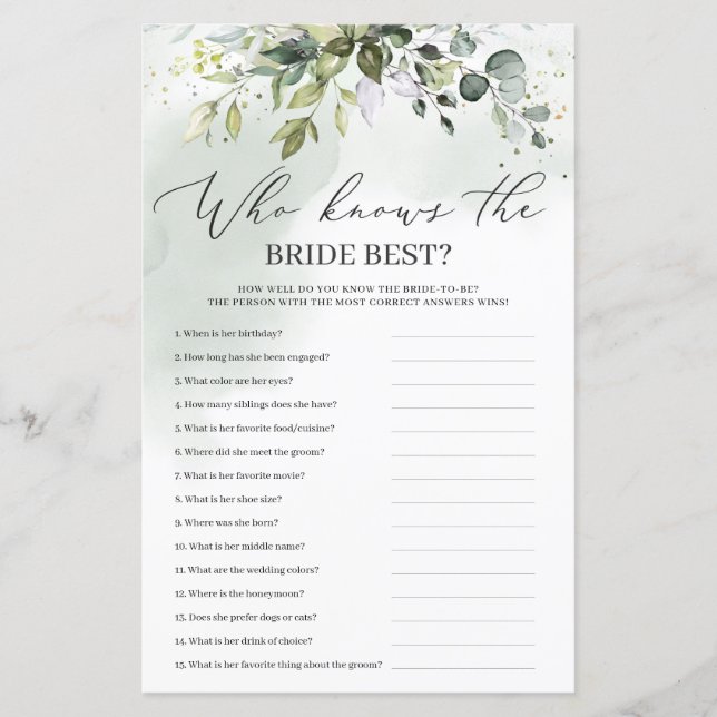 Grüner Eukalyptus, der das beste Spiel der Braut k (Vorderseite)