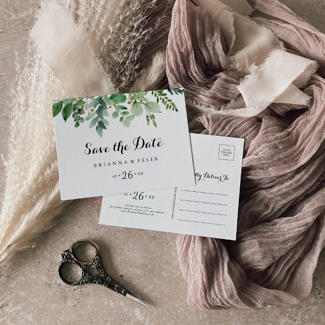 Grüner Eukalyptus Foliage Save the Date Postkarte (Von Creator hochgeladen)