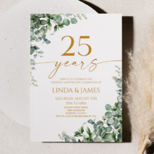 Grüner Eukalyptus Gold 25. Hochzeitstag Einladung