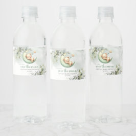 Grüner Eukalyptus schlafender Teddybär über dem Mo Wasserflaschenetikett