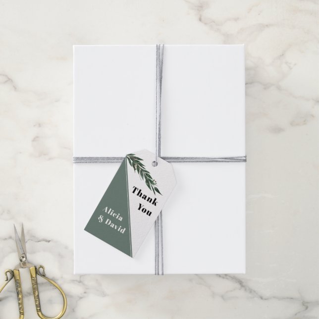 Grüner Eukalyptuszweig mit Blätter Hochzeit Geschenkanhänger (Mit Garn)