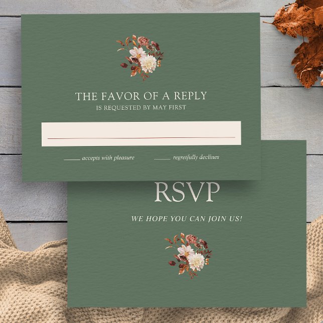 Grüner Fall Terracotta RSVP Karte (Sage Green Fall Terracotta Watercolor Floral Wedding RSVP Card by Painted Paperie
)