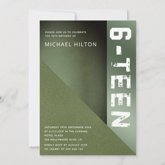 Grüner Farbblockjunge 16 . Geburtstag Einladung (Vorderseite)