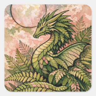 Grüner Farn-Drache Quadratischer Aufkleber