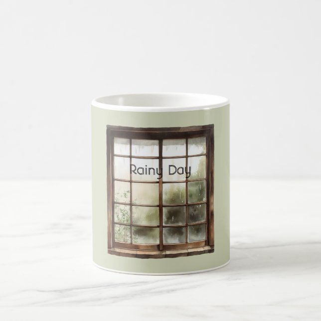 Grüner Fenster Regnerischer Tag Kaffeetasse (Mittel)