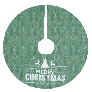 Grüner filigraner Damast. Frohe 🎄 Polyester Weihnachtsbaumdecke