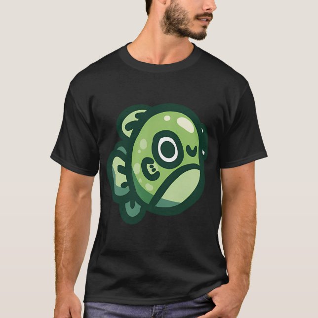 Grüner Fisch Doodle T-Shirt (Vorderseite)