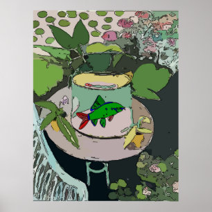 Grüner Fisch in Bowl Poster