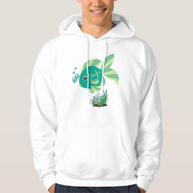 Grüner Fisch mit Blasen und Wasserfischen, Pflanze Hoodie (Vorderseite)