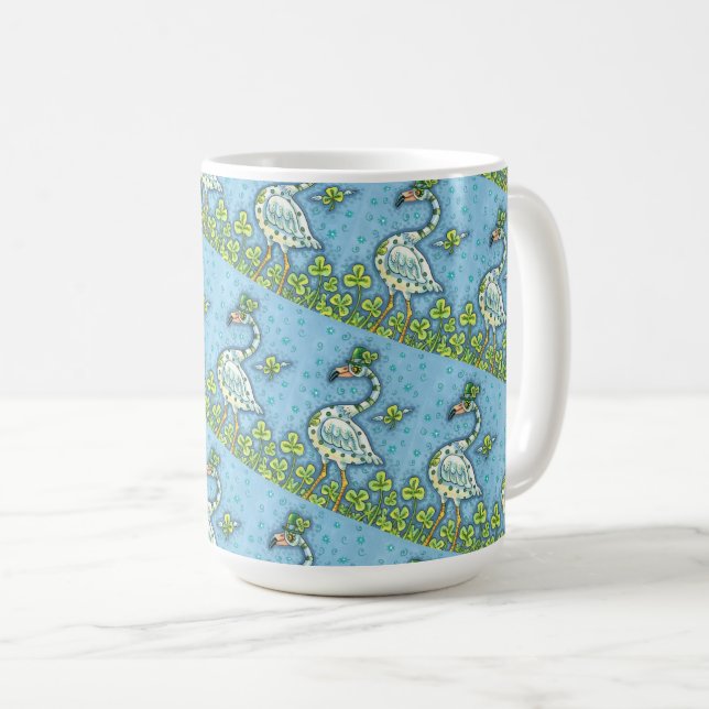 GRÜNER FLAMINGO MIT PUNKTEN, LUSTIGER ST. PATRICK' KAFFEETASSE (VorderseiteRechts)