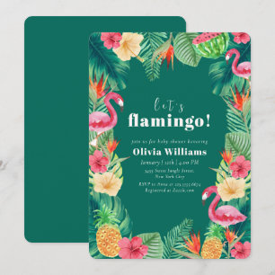 Grüner Flamingo Tropical Floral Baby Shower Einladung