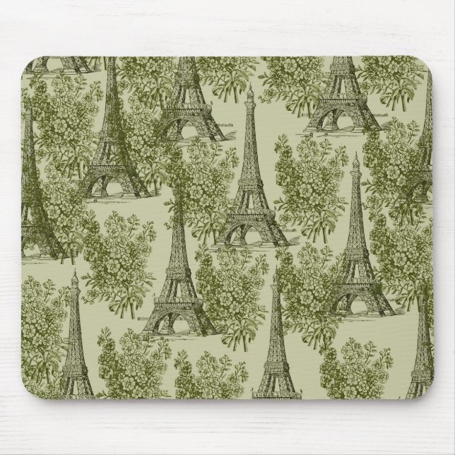 Grüner Floral Paris Eiffelturm Mousepad (Vorne)