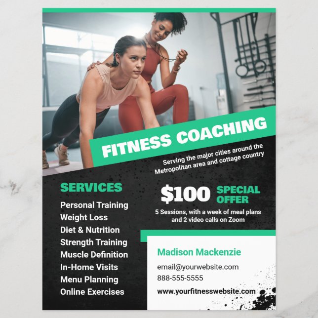 Grüner Flyer für Personal Trainer und Fitness-Coac (Vorne)