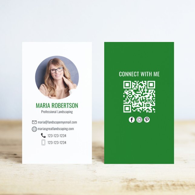 Grüner Foto-QR-Code: Verbinde dich mit mir Visitenkarte (Green Modern Photo Business Cards.)