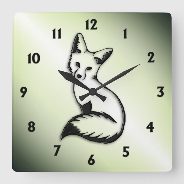 Grüner Fox   Quadratische Wanduhr (Vorderseite)