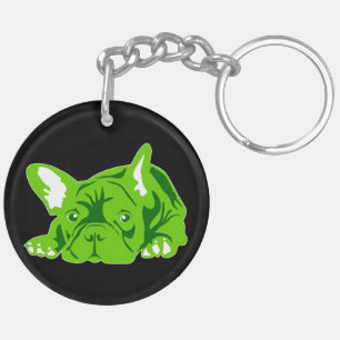 Grüner französischer Bulldogge Schlüsselanhänger