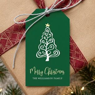 Grüner Frohe Weihnachten Baum Schrift Name Whimsic Geschenkanhänger