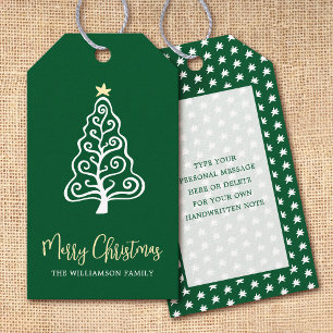 Grüner Frohe Weihnachten Baum Whimsical Schrift Na Geschenkanhänger