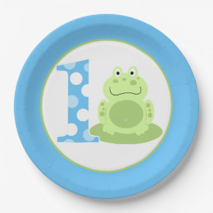 Grüner Frosch-1. Geburtstags-Jungen-erste Pappteller